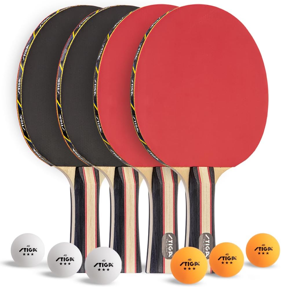 Professional Table Tennis Set for 2 or 4 Players – USATT Certified Rackets and 3-Star Balls – 5-Ply Blade with Flared Handle – Ideal for Skill Enhancement