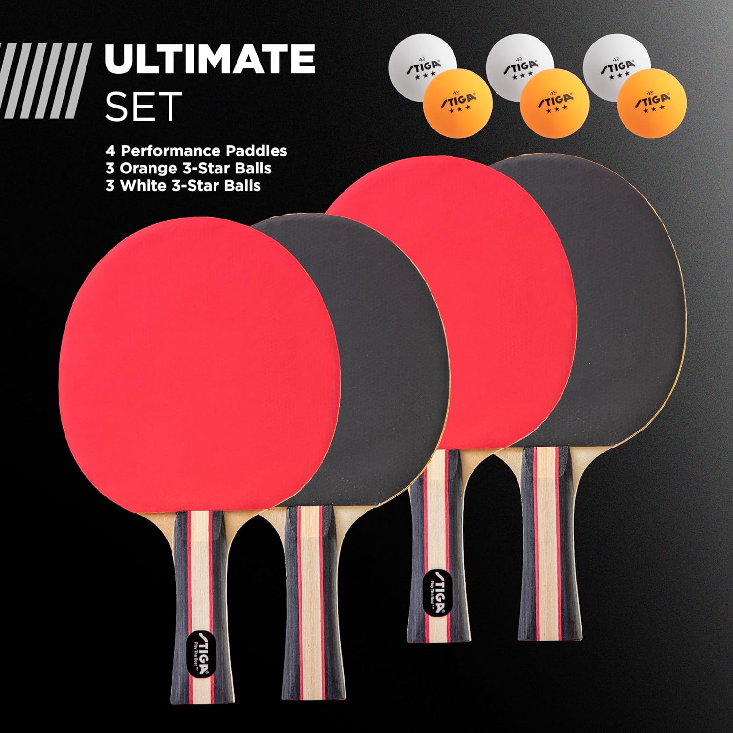 Professional Table Tennis Set for 2 or 4 Players – USATT Certified Rackets and 3-Star Balls – 5-Ply Blade with Flared Handle – Ideal for Skill Enhancement