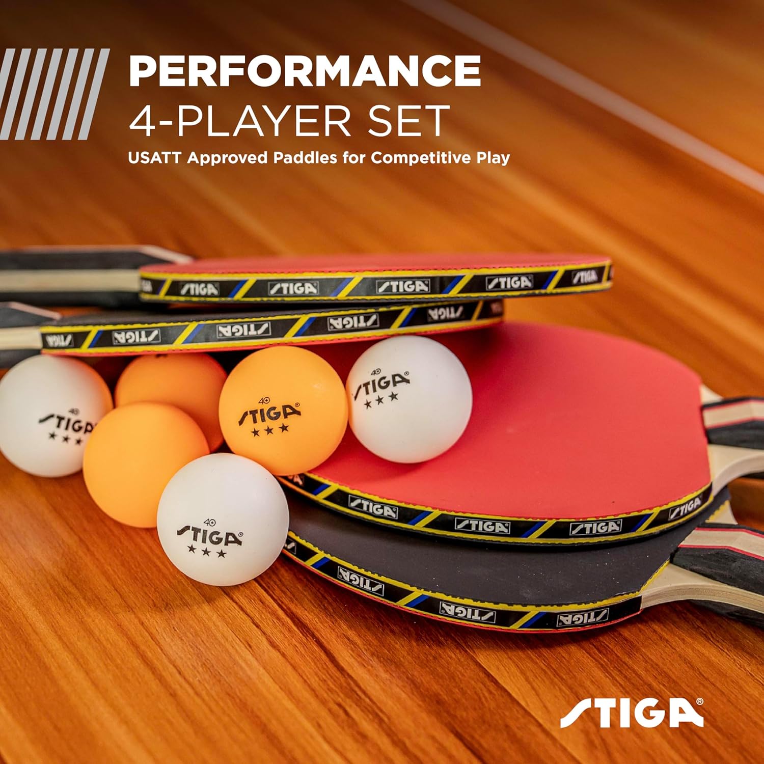 Professional Table Tennis Set for 2 or 4 Players – USATT Certified Rackets and 3-Star Balls – 5-Ply Blade with Flared Handle – Ideal for Skill Enhancement